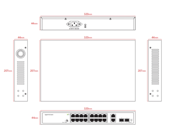 16+2 Port +2 SFP Gigabit PoE+ Switch