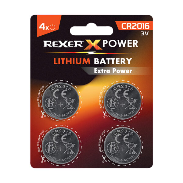 Rexer Button Cell Batteries Lithium CR2016 3V 4pcs