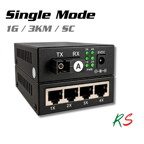 Gigabit Media Converter 4 RJ45 3km